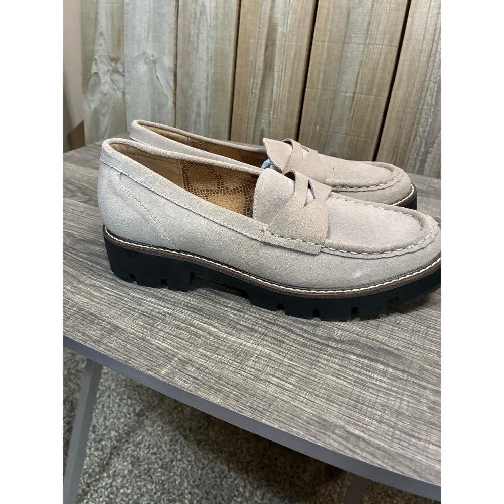 House of Harlow 1960 Gunner Light Taupe Suede Lug Sole Penny Loafers 10M